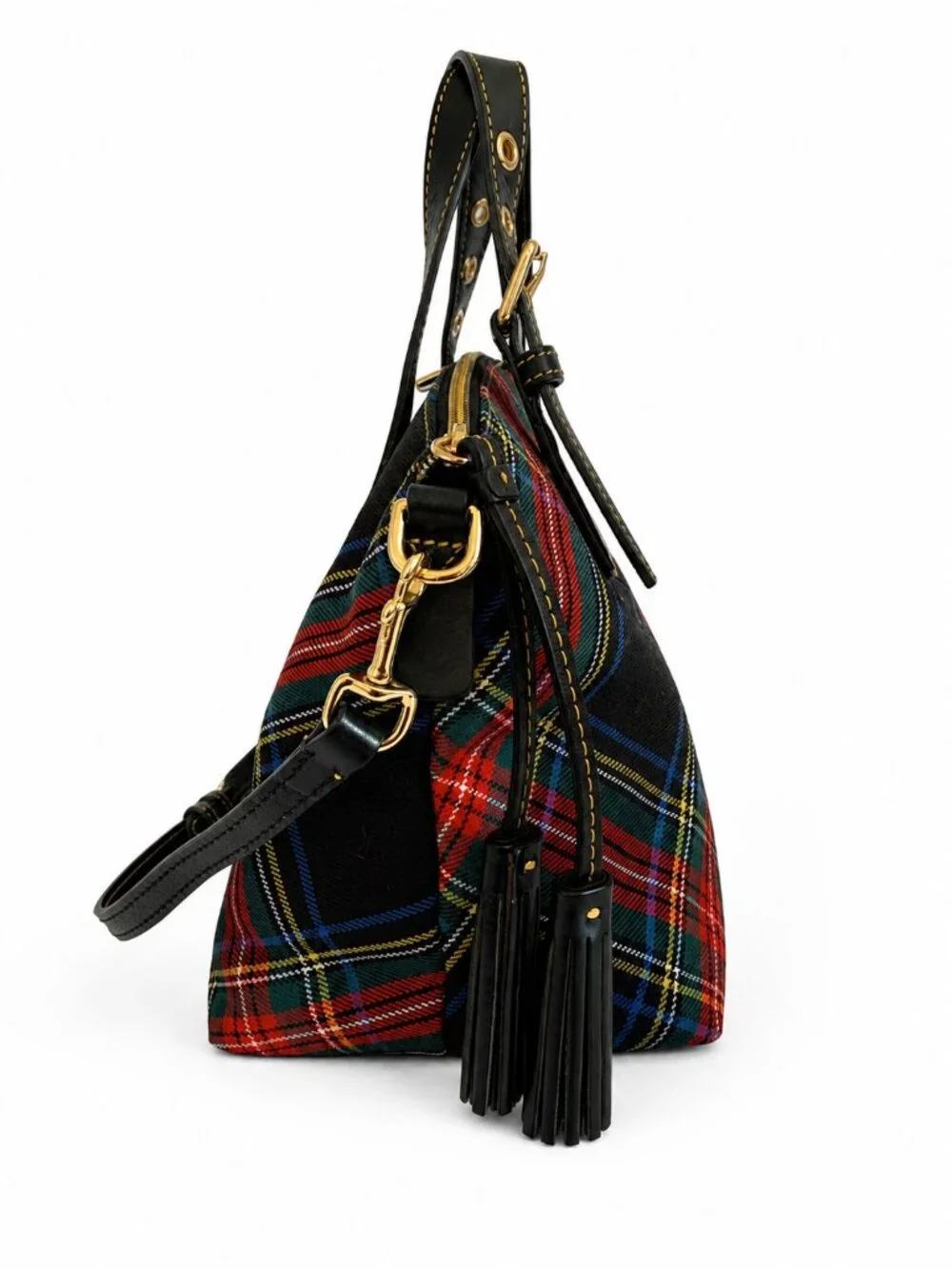 Dooney & Bourke Black Tartan Plaid Large Satchel Purse Crossbody